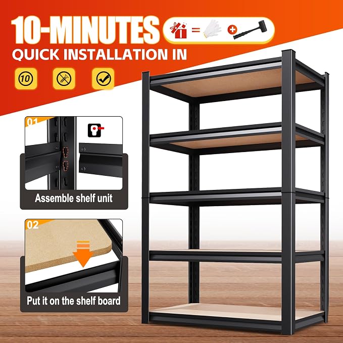 Set of 2 46" W Garage Shelving-2050 lbs 5 Tier Storage Shelves, Adjustable - Image 4