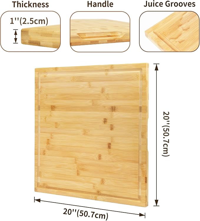 Utoplike Bamboo Cutting Board 20 x 20 inch, Large Wood Chopping Board - Image 4
