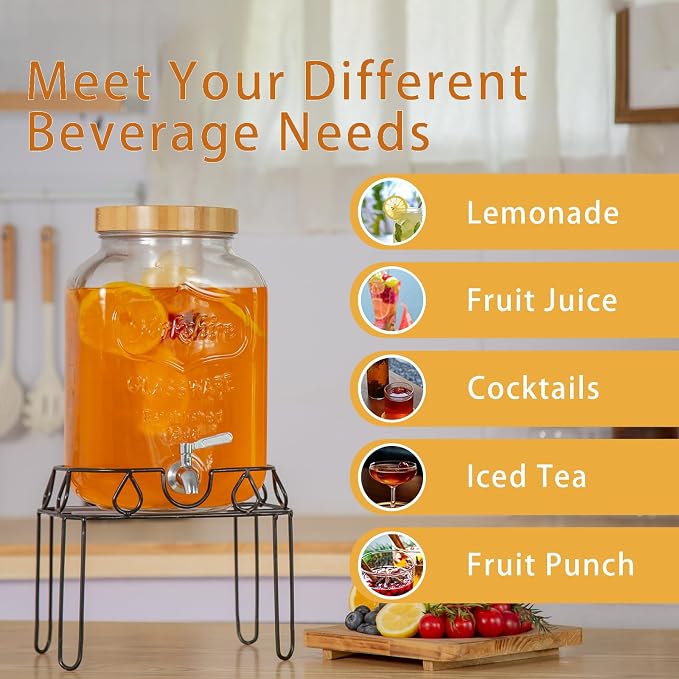 2 Gallon Glass Drink Dispenser - Image 3
