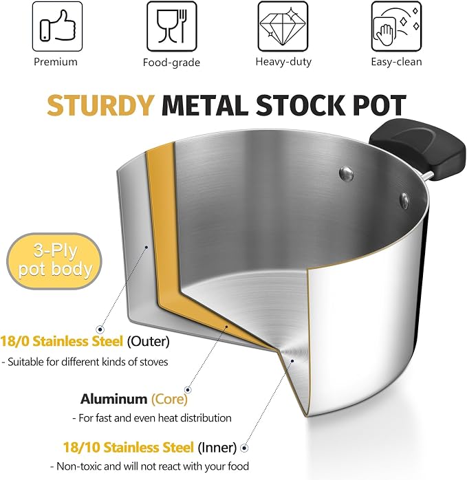 4 Quart 3-Ply Cooking Stock Pot - Image 4