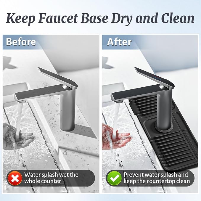 PoYang 14.6 inch Faucet Mat for Kitchen Sink Splash Guard, 7° Slope Silicone - Image 7