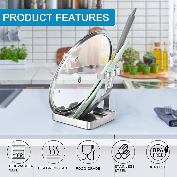 SOLEADER Pot Lid Holder While Cooking, 2 in 1 Stainless Steel Upright Spoon Rest - Image 7