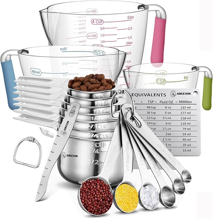 AIKEXIN 20-Piece Measuring Cups and Spoons Set, Nesting Stainless Steel by AIKEXIN