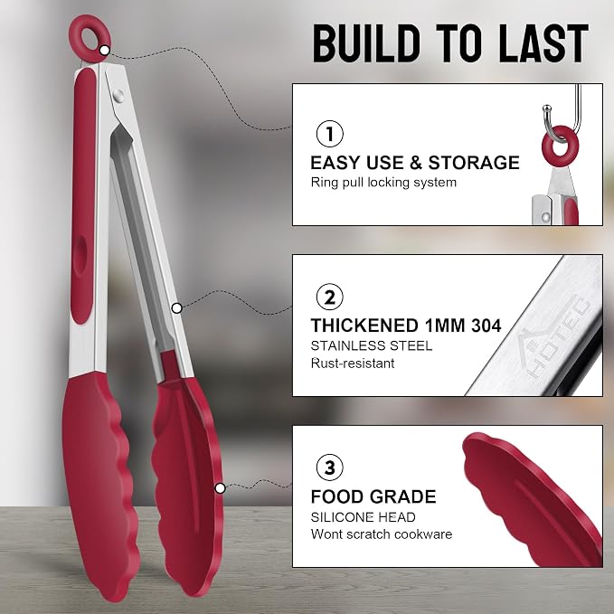 HOTEC Premium Stainless Steel Locking Kitchen Tongs - Image 4