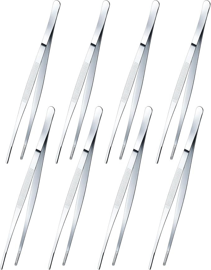 Yaomiao 8 Packs 12 Inch Bar Tweezers Silver Cocktail Tongs Long Garnish by Yaomiao