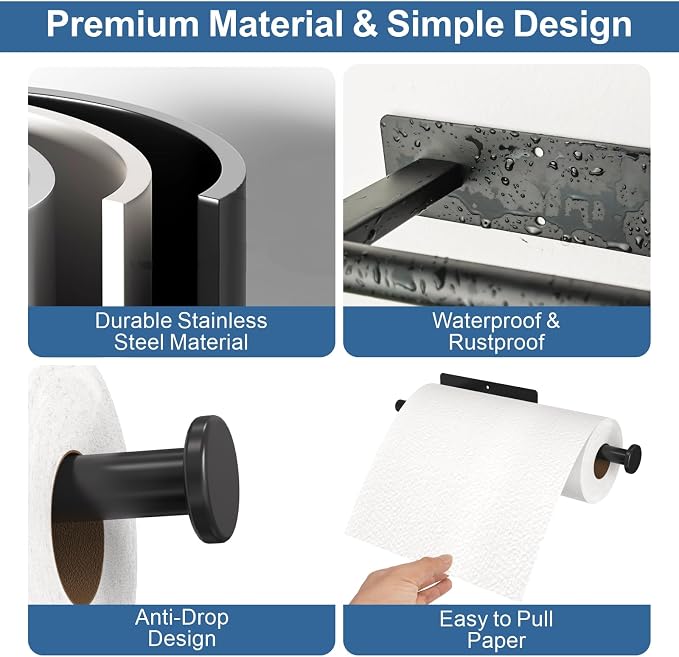 CUXIXA Paper Towel Holder Under Cabinet 2 Pack, Upgraded Self Adhesive Paper - Image 4