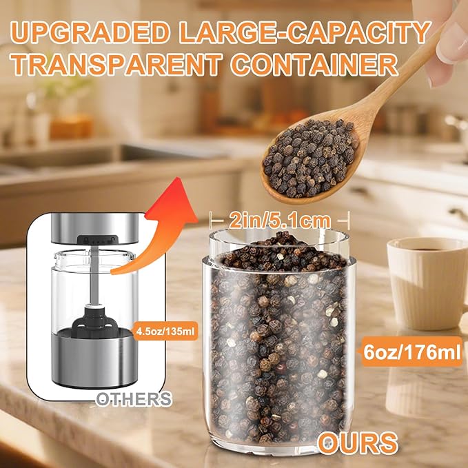 Gravity Electric Salt and Pepper Grinder Set Rechargeable, External Adjustable - Image 4
