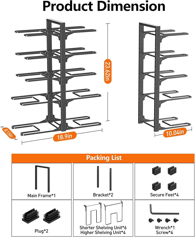 MUDEELA 10-Tier Pots and Pans Organizer under Cabinet, 23.62" Height Heavy Duty - Image 3