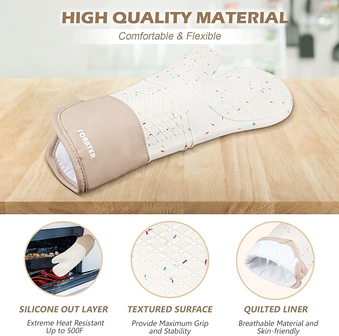 Extra Long Oven Mitts and Potholders 6Pcs Set, 500°F Heat Resistant Kitchen - Image 4