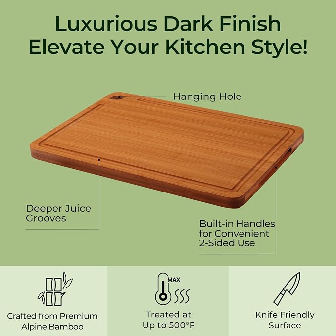 Keechee Butcher Block 2-Pcs Carbonized Bamboo Cutting Board Set - Image 4