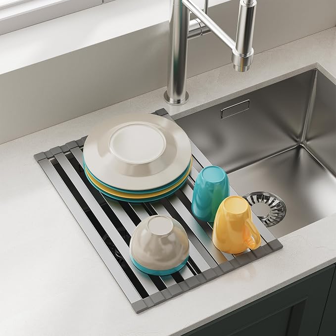 COOL-ANGLE Aluminum Roll Up Dish Drying Rack Over The Sink, 17.7" x 13.4" by COOL-ANGLE