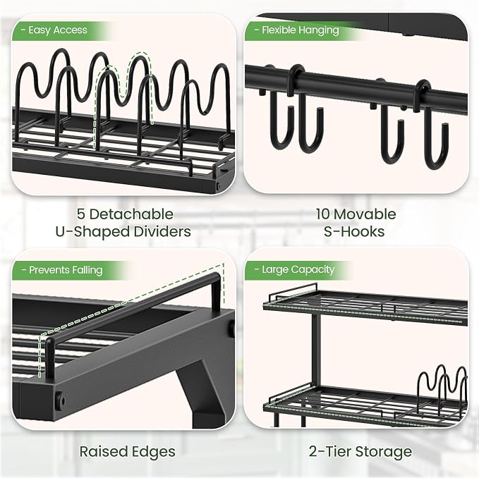 CHOEZON Pot Rack, Wall Mounted Pan Holder, 2-Tier Pot and Pan Organizer - Image 7
