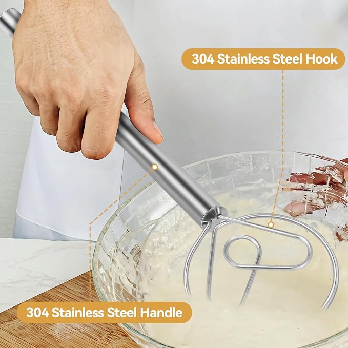 Danish Dough Whisk Stainless Steel Hook Dutch Baking Tool Bread Sourdough Mixer - Image 7