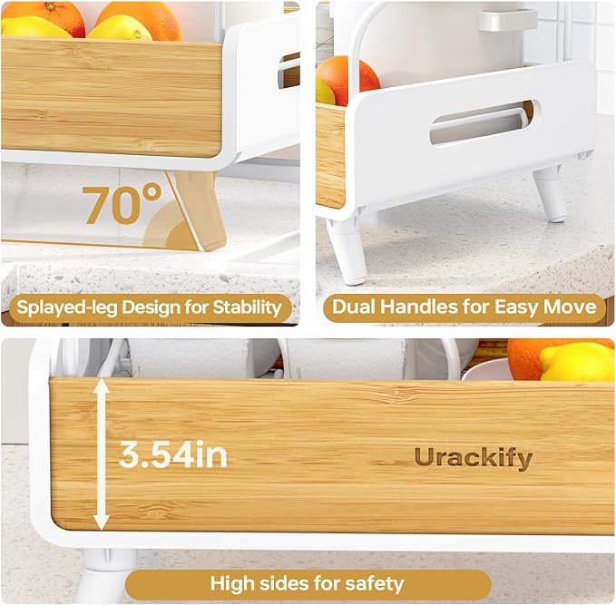 Urackify 2-Tier Dish Drying Rack, Large Stainless Steel & Bamboo Dish Rack - Image 7