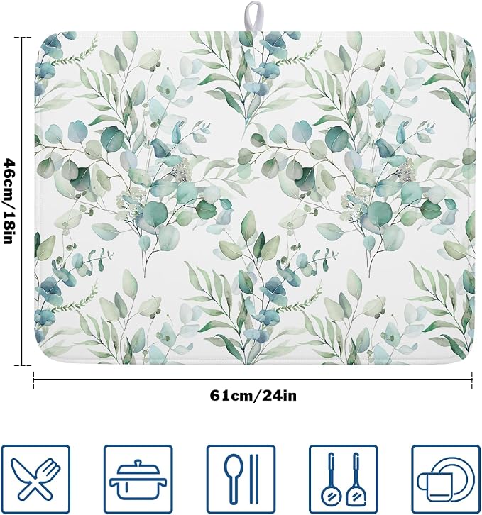 Sage Green Leaves Dish Drying Mats - Image 2