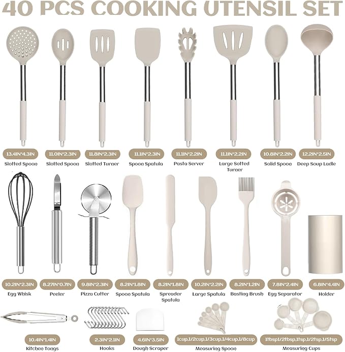 Silicone Cooking Utensils Set Utensil: 40 Pcs Black Stainless Steel Cookware Set - Image 7