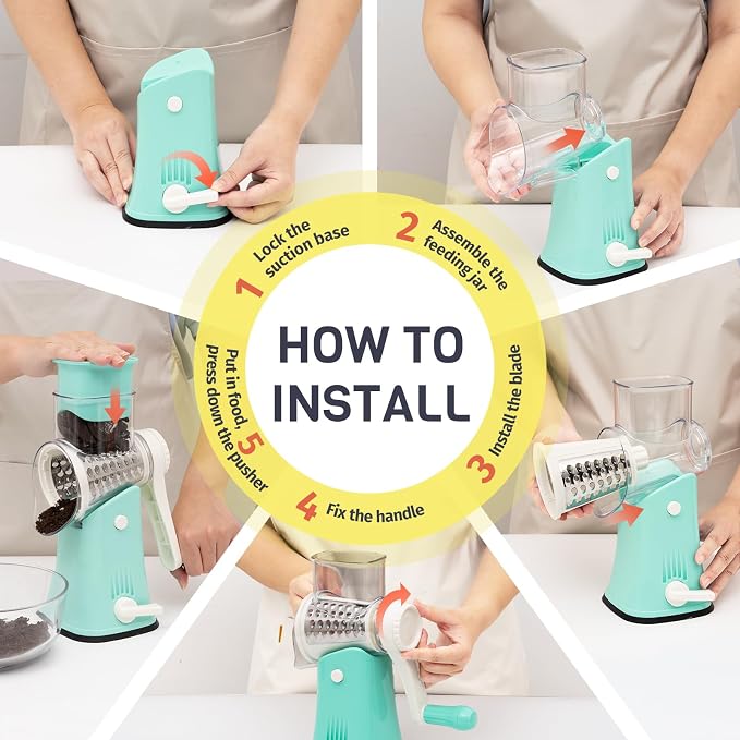 5-in-1 Rotary Cheese Grater Hand Crank, Vegetable Slicer Shredder - Image 8