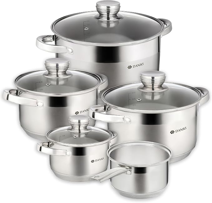Daniks Standard 9-Piece Stainless Steel Cookware Set by Daniks
