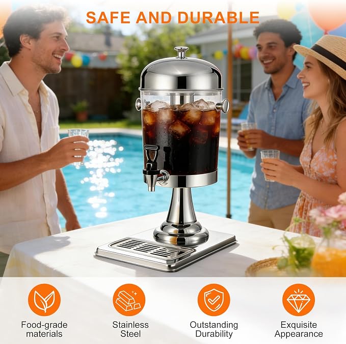2.2 Gallon Iced Beverage Drink Dispenser, Stainless Steel Water Jar - Image 5