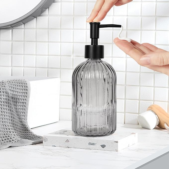 14Oz Black Pump Glass Soap Dispenser, - Image 5