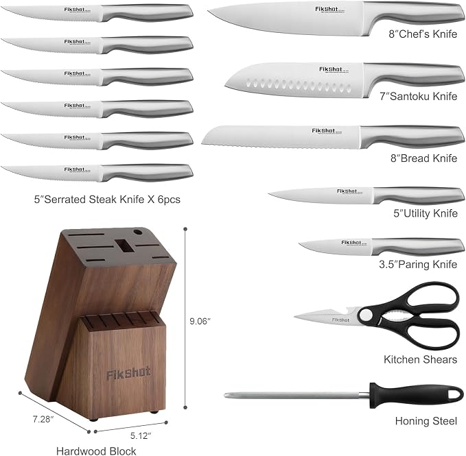 FIKSHOT 14 Pieces Knife Block Set German Stainless Steel - Image 8