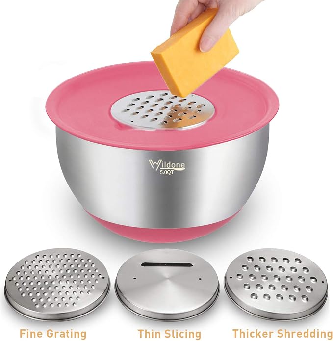 Wildone Mixing Bowls with Airtight Lids Set, with Grater Attachments & Non-Slip - Image 3