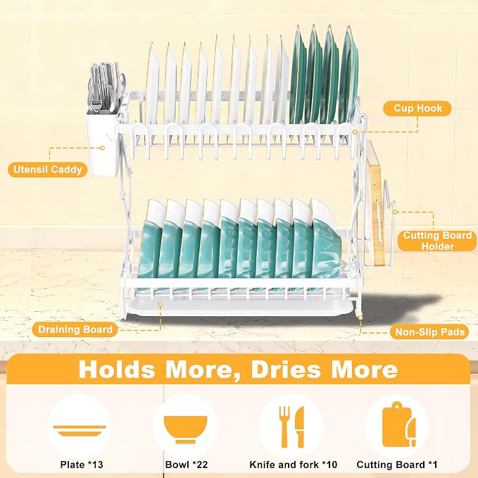 2-Tier Dish Racks for Kitchen Counter, Large Dish Drainers for Kitchens Counter - Image 2