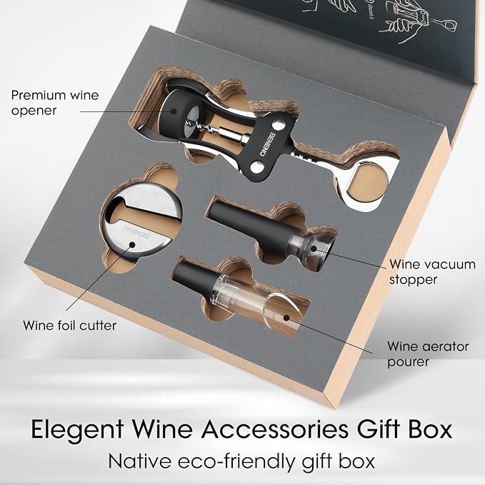 Beneno Multifunctional Wine Bottle Opener Gift Wing Corkscrew, Foil Cutter - Image 2