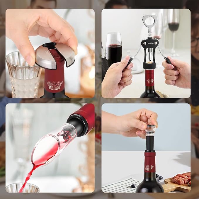 Beneno Multifunctional Wine Bottle Opener Gift Wing Corkscrew, Foil Cutter - Image 4