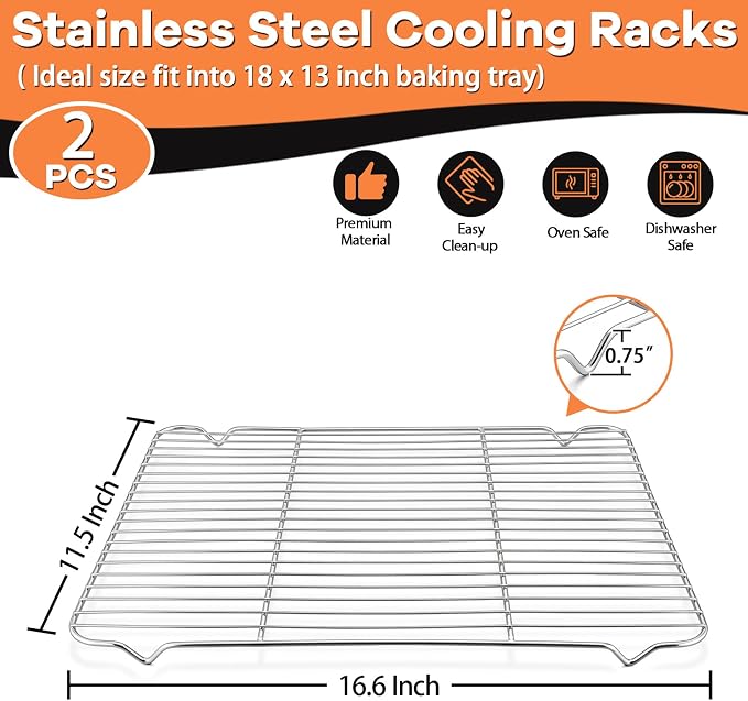 P&P CHEF Cooling Baking Rack Pack of 2, 16.6" x 11.5", Stainless Steel Cooling - Image 2