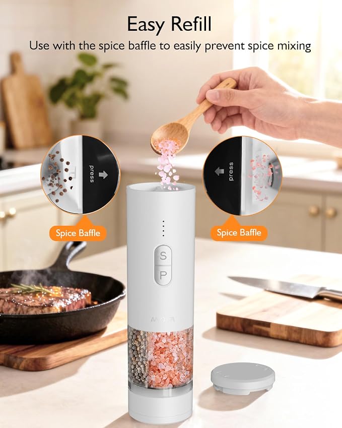 Electric Salt and Pepper Grinder Set, 2 in 1 Dual Bins USB Rechargeable - Image 8
