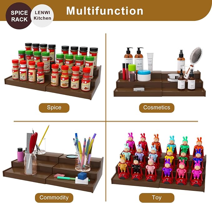 Lenwi Spice Rack Organizer for Cabinet 2 Pack, 3 Tier Expandable Bamboo Spice - Image 7