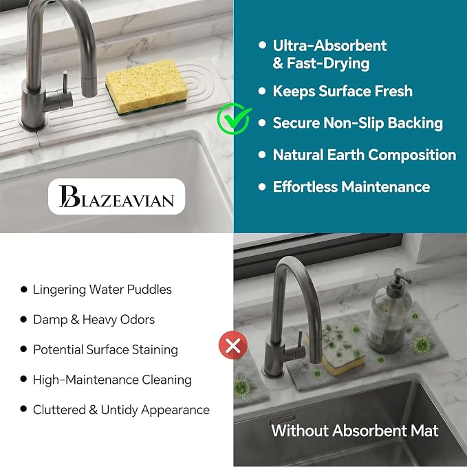 Stone Faucet Mat for Kitchen Sink-Diatomite Drying Stone Mat& Sink Protector - Image 5