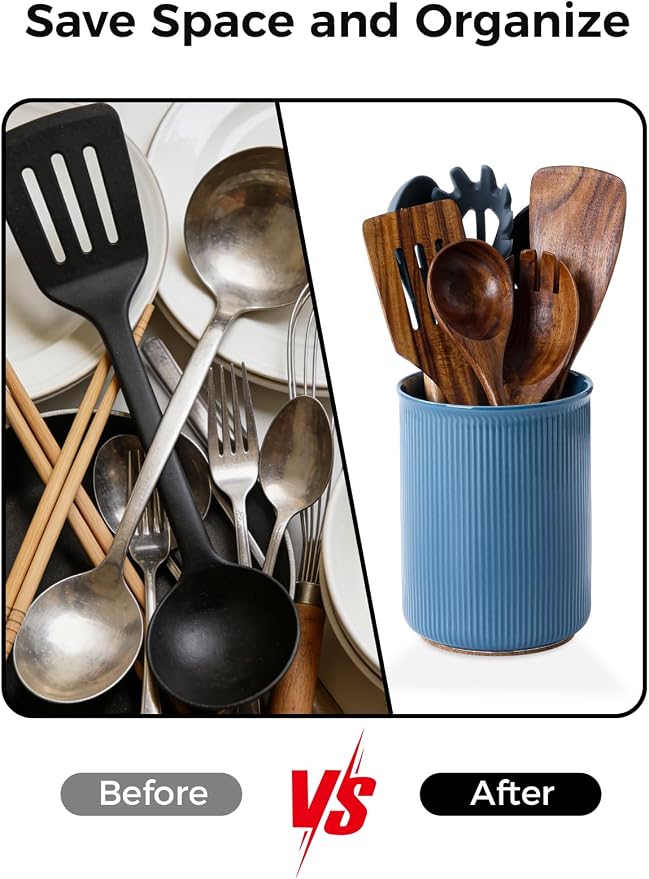 LoeJan Utensil Holder, Extra Large Utensil Crock, Stable Ceramic Utensil - Image 6