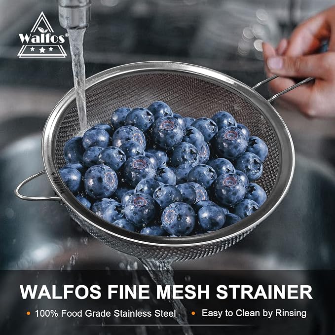 Walfos Fine Mesh Strainers Set, Premium Stainless Steel Colanders and Sifters - Image 5