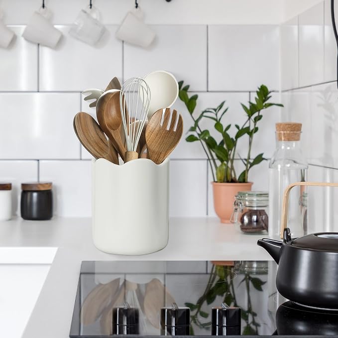 Large Utensil Holder for Kitchen Counter, Ceramic Kitchen Utensil Crock - Image 4