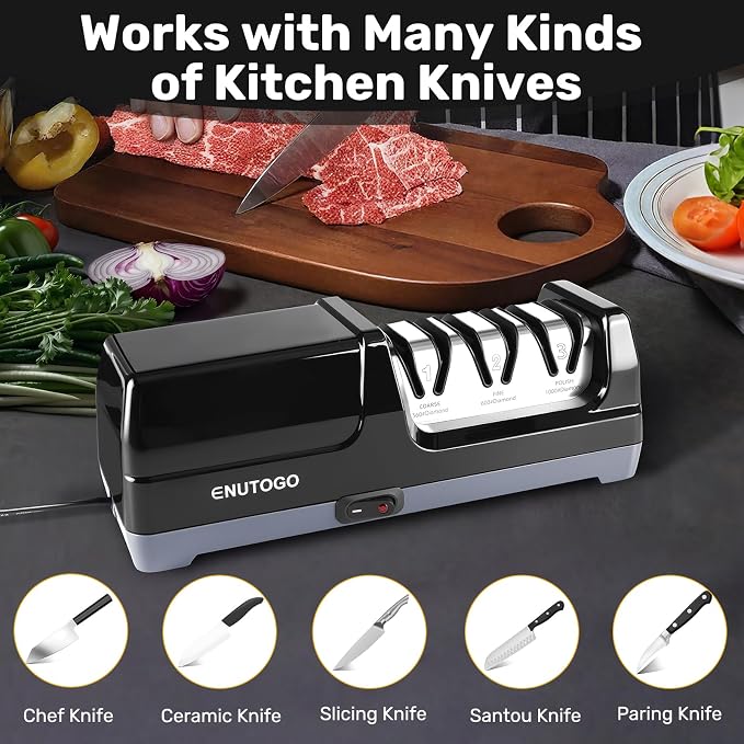 Enutogo Knife Sharpener, 3-Stage Electric Knife Sharpener - Image 4