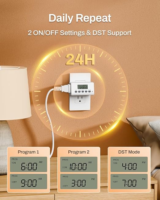 BN-LINK Indoor Digital Timer Outlet, 24 Hour Light Timer Easy Programmable - Image 2