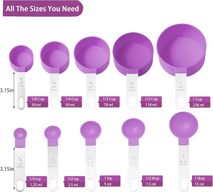 Measuring Cups and Spoons Set of Huygens Kitchen Gadgets 10 Pieces, Stackable - Image 2