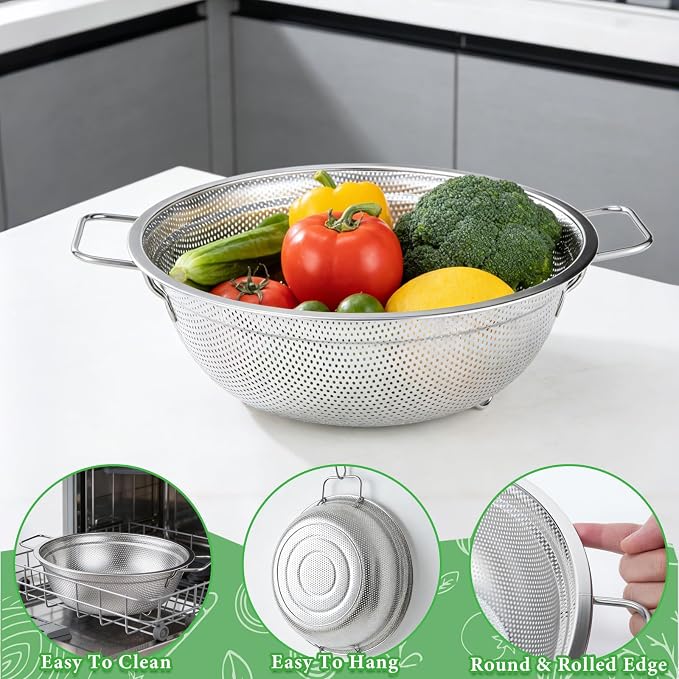 Colander Set of 3, Stainless Steel Micro-Perforated Colanders Strainers - Image 4