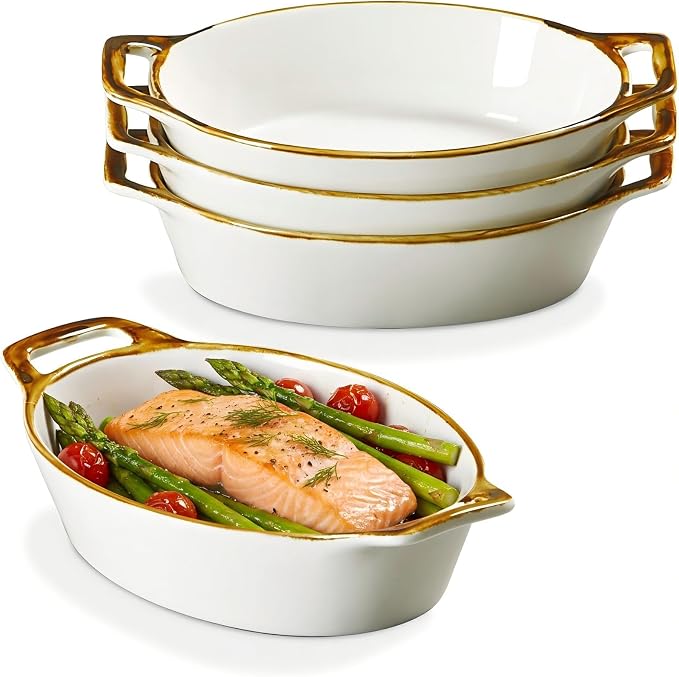 ONEMORE Au Gratin Baking Dish Oval Ceramic White Small Casserole Dish Oven Safe by ONEMORECeramics