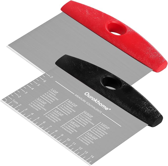 Ourokhome 2 Pack Bench Scraper Dough Cutter, Stainless Steel Dough Scraper by Ourokhome