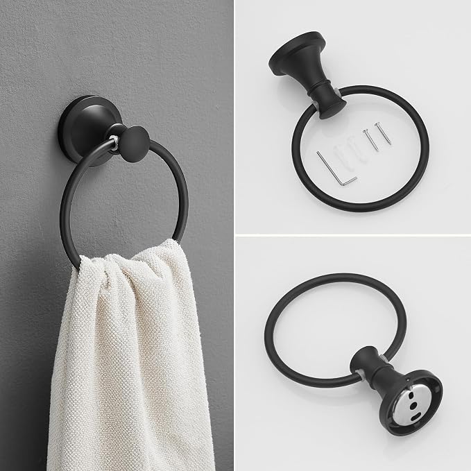 RUMOSE Toilet Paper Holder and Hand Towel Ring Matte Black Wall Mount Bathroom - Image 7
