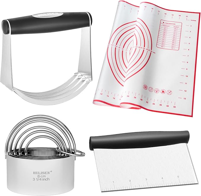 HULISEN Stainless Steel Biscuit Cutter Set, Silicone Mat, Pastry Scraper and by HULISEN