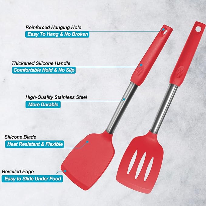 Silicone Spatula and Cooking Spoon, 5 Pack Non-Stick Cooking Utensils - Image 3