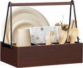 PTSTING Silverware Caddy with Handle Acacia Wood Utensil Holder Paper Plate by PTSTING