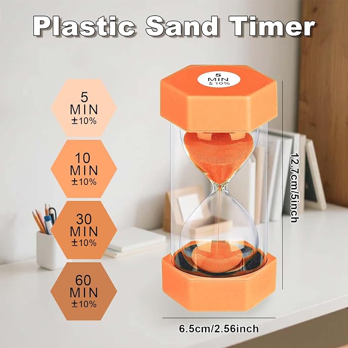 Hourglass 60 Minute Sand Timer, Plastic Orange Sand Clock 60 Min, Colorful Hour - Image 6
