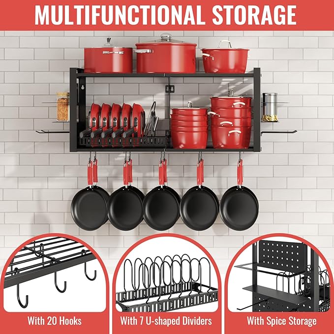 31 Inch Pot Rack Wall Mounted，3 in 1 Pots and Pans Organizer - Image 5