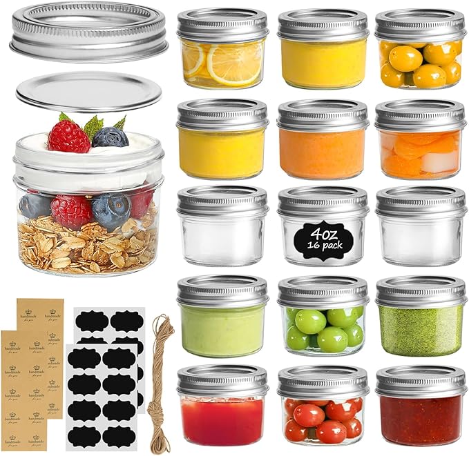 ComSaf Mini Mason Jars Bulk 4oz 16PCS, Regular Mouth Mason Jar by ComSaf