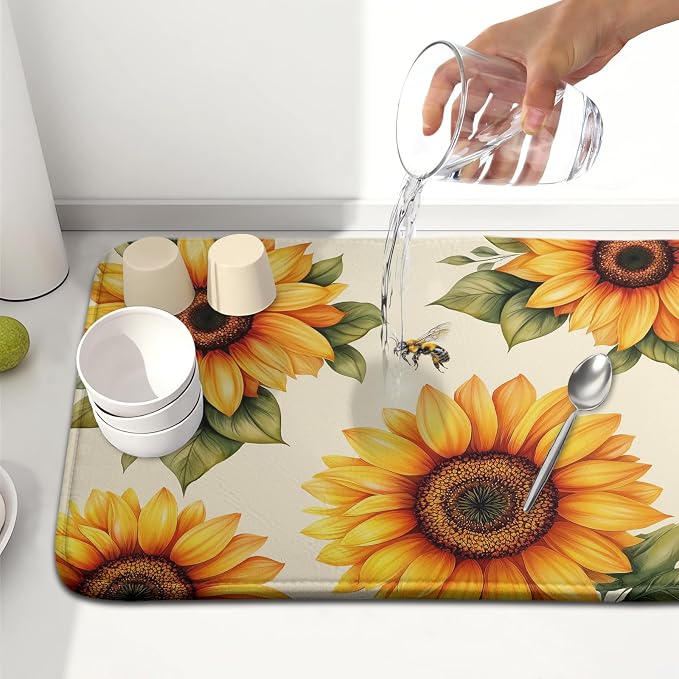 Spring Summer Dish Drying Mat 16x18 Inch Absorbent Reversible Sunflower Drying - Image 6